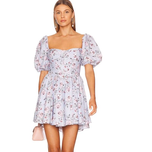 Bardot Dresses & Skirts - Bardot Kiah Corset Mini Dress Blue Rose Floral Linen Size XS US 2